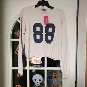 New Edikted Cream Color 88 Waffle Long Sleeve Crop Top Size Women's M